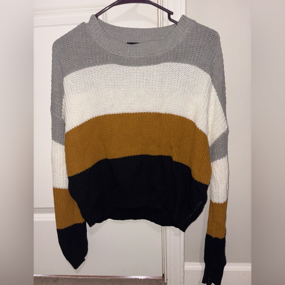 Ambiance Gray and White Crew Neck Sweater